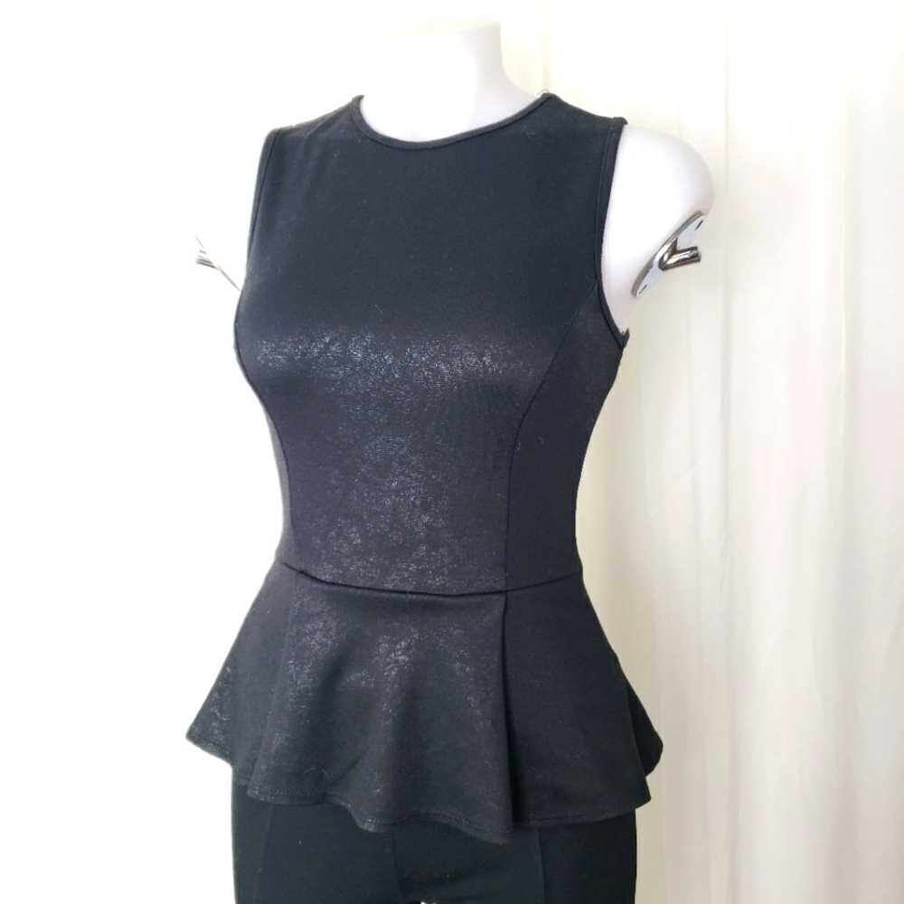 Living Doll black shimmer peplum top sleeveless size XS